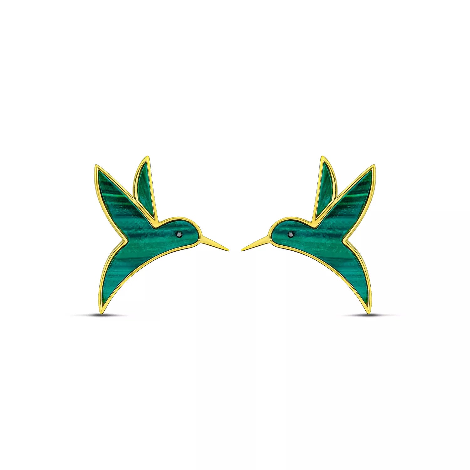 Hummingbird Earrings - Malachite (Gold)