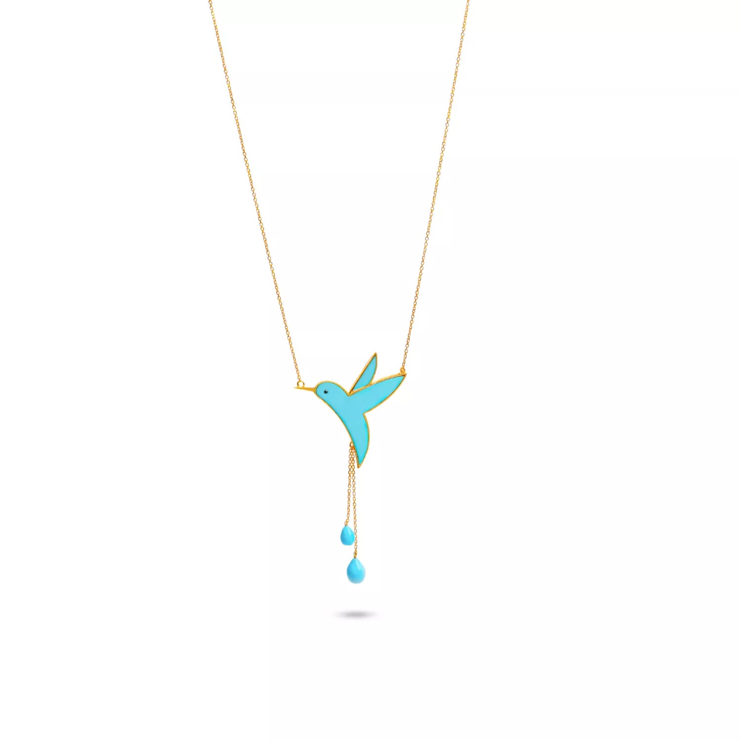 Hummingbird Necklace with Chains - Turquoise
