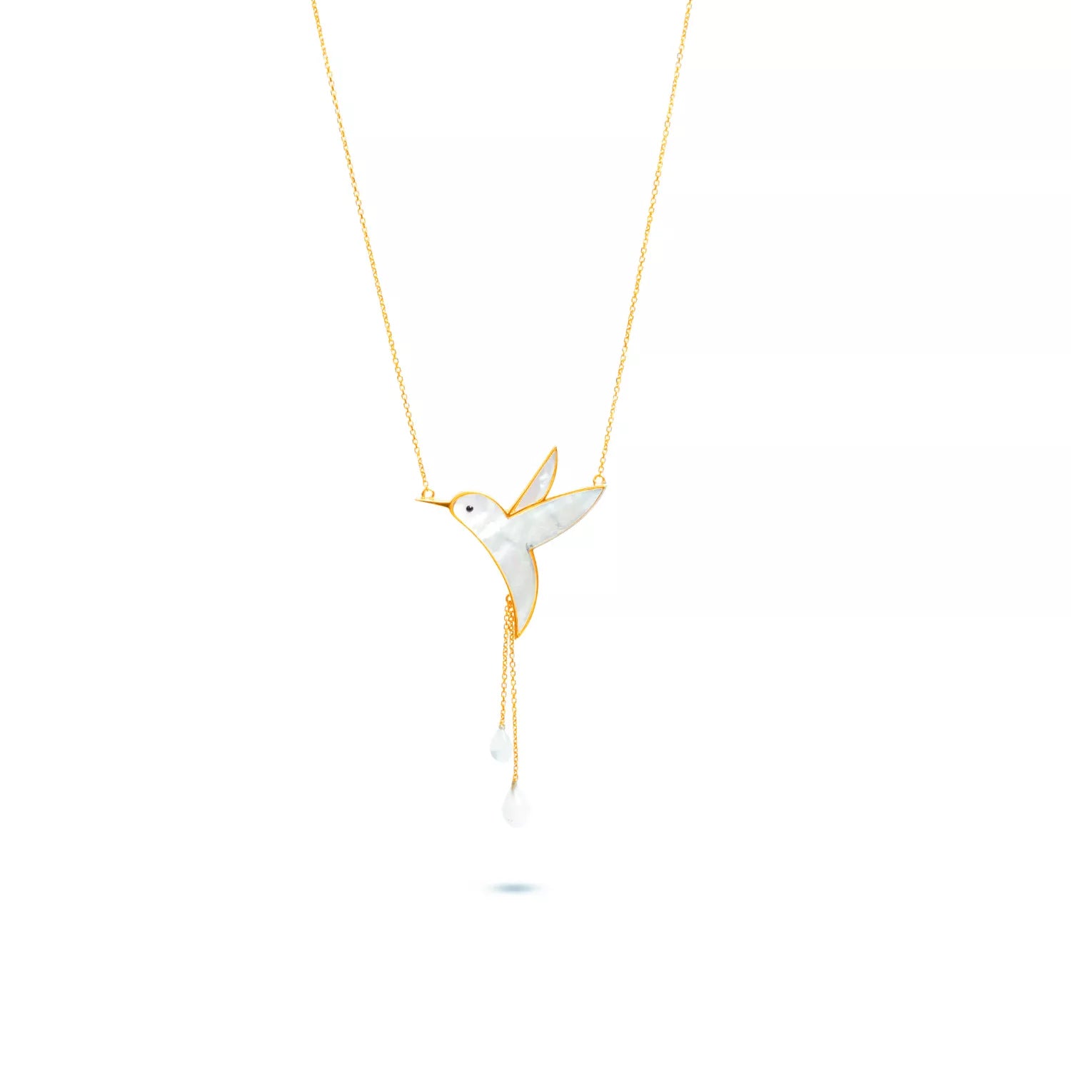 Hummingbird Necklace with Chains - Mother of Pearl
