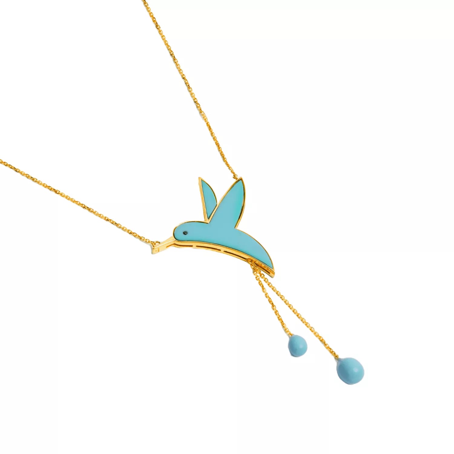 Hummingbird Necklace with Chains - Turquoise