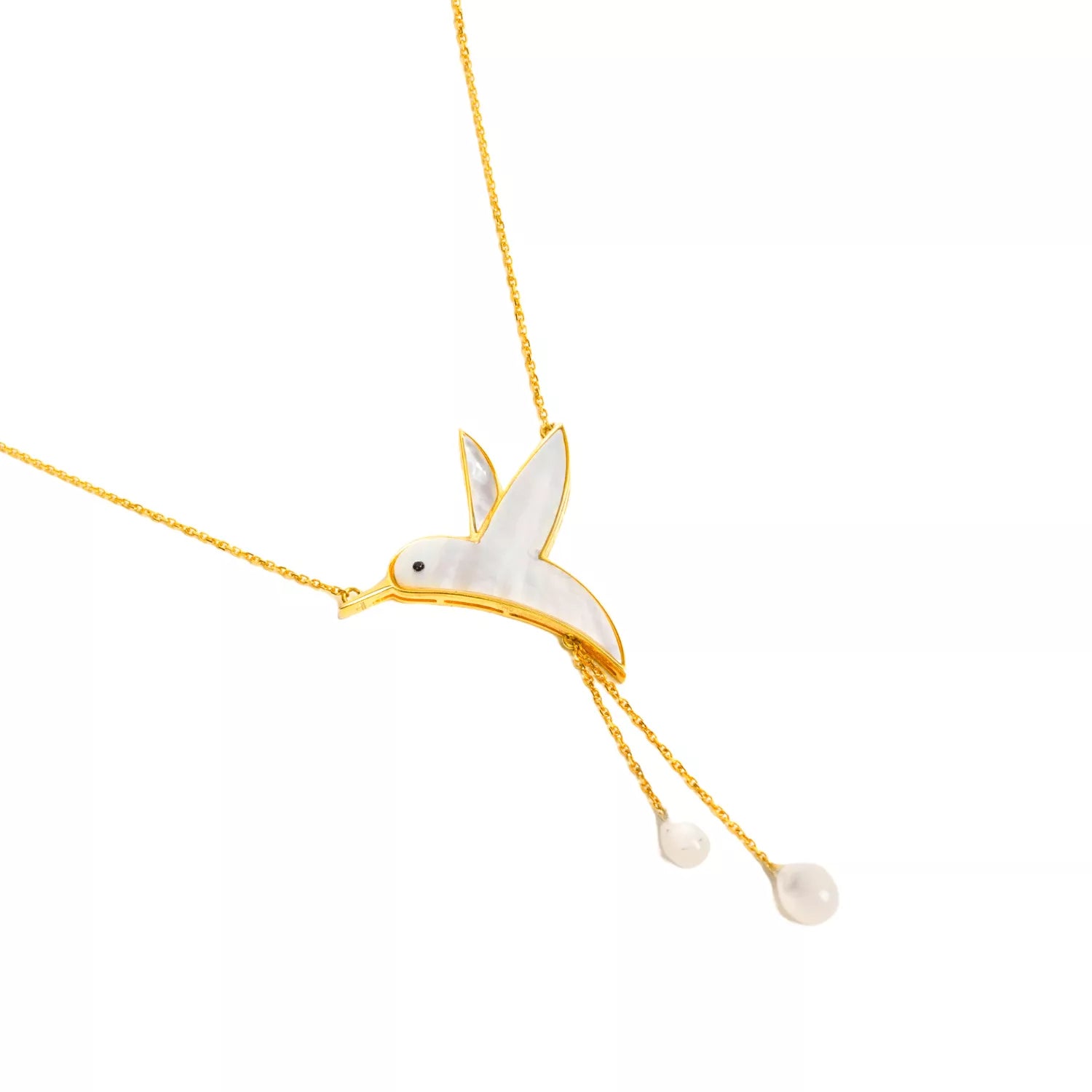 Hummingbird Necklace with Chains - Mother of Pearl