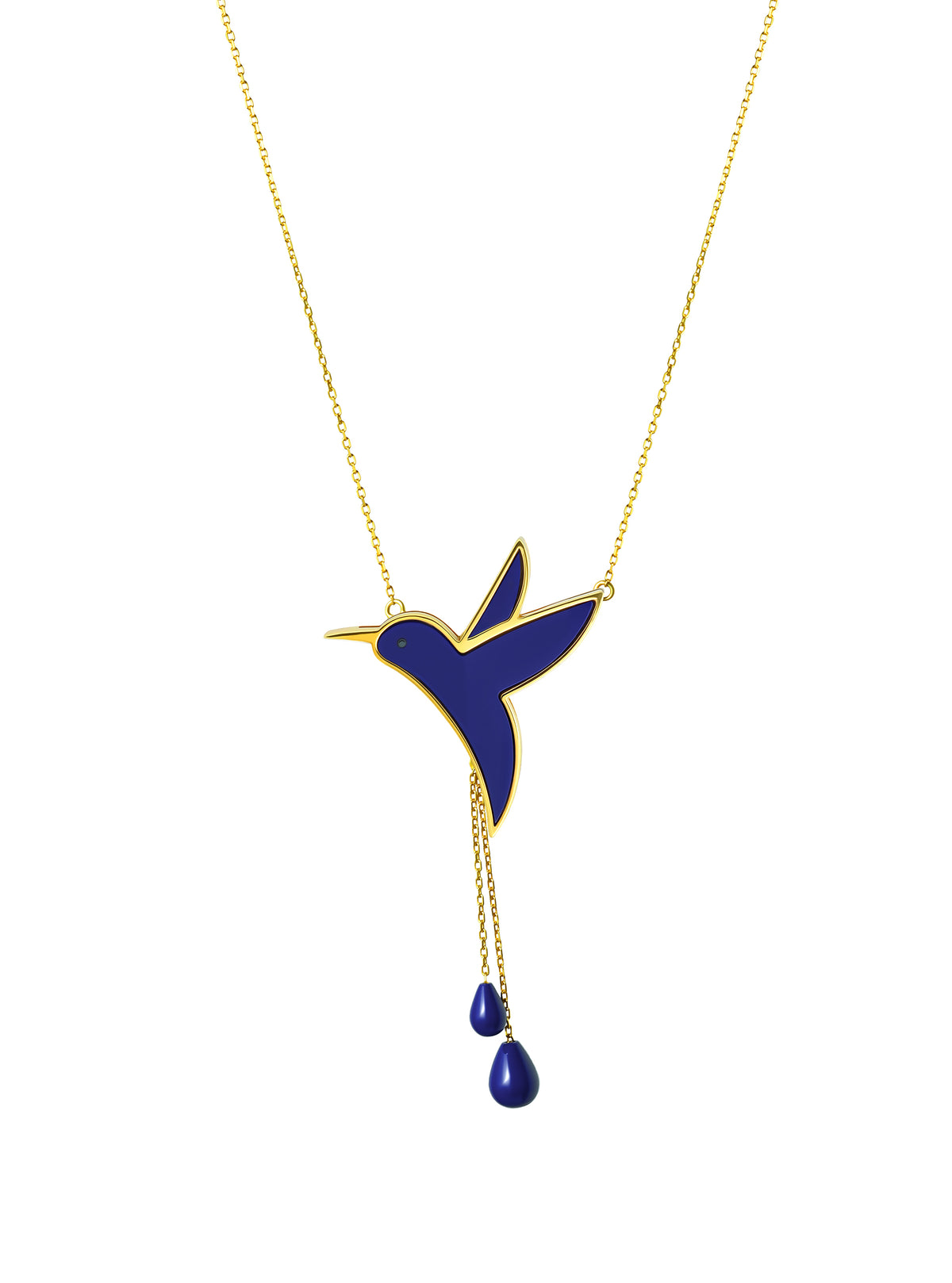 Hummingbird Necklace with Chains - Lapis Lazuli (Gold)