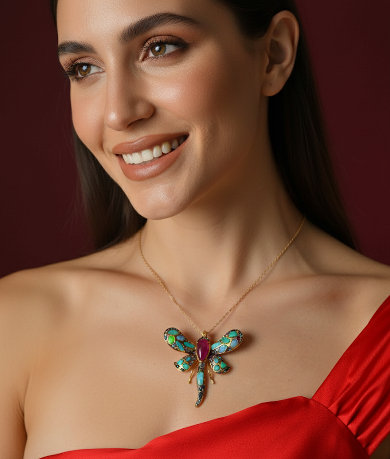 Azure Opal Dragonfly Pendant and Brooch