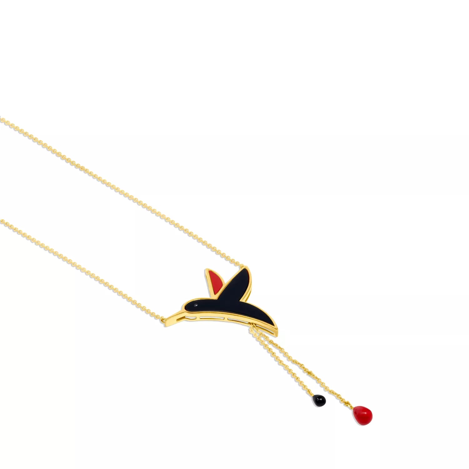Hummingbird Necklace with Chains - Carnelian & Onyx