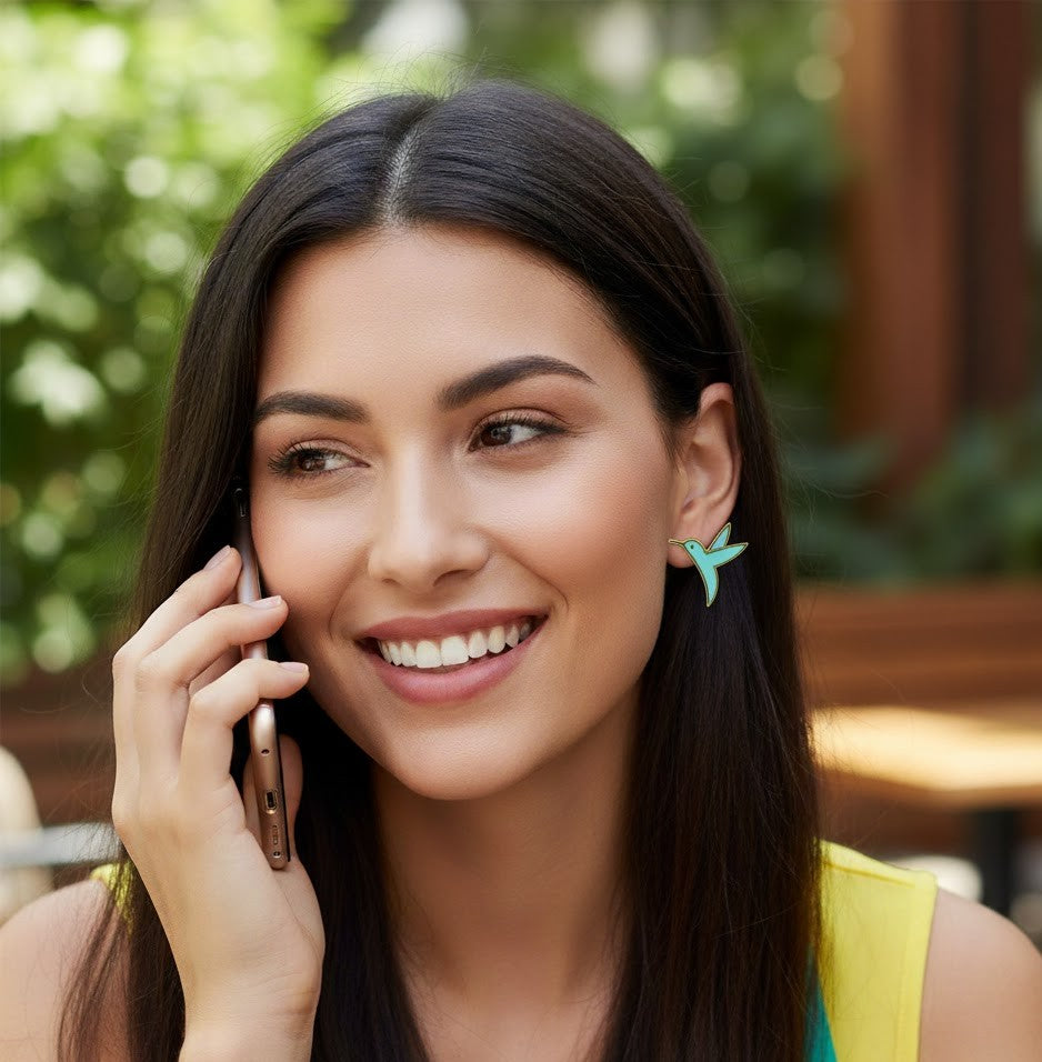 Hummingbird Earrings - Turquoise and Enamel