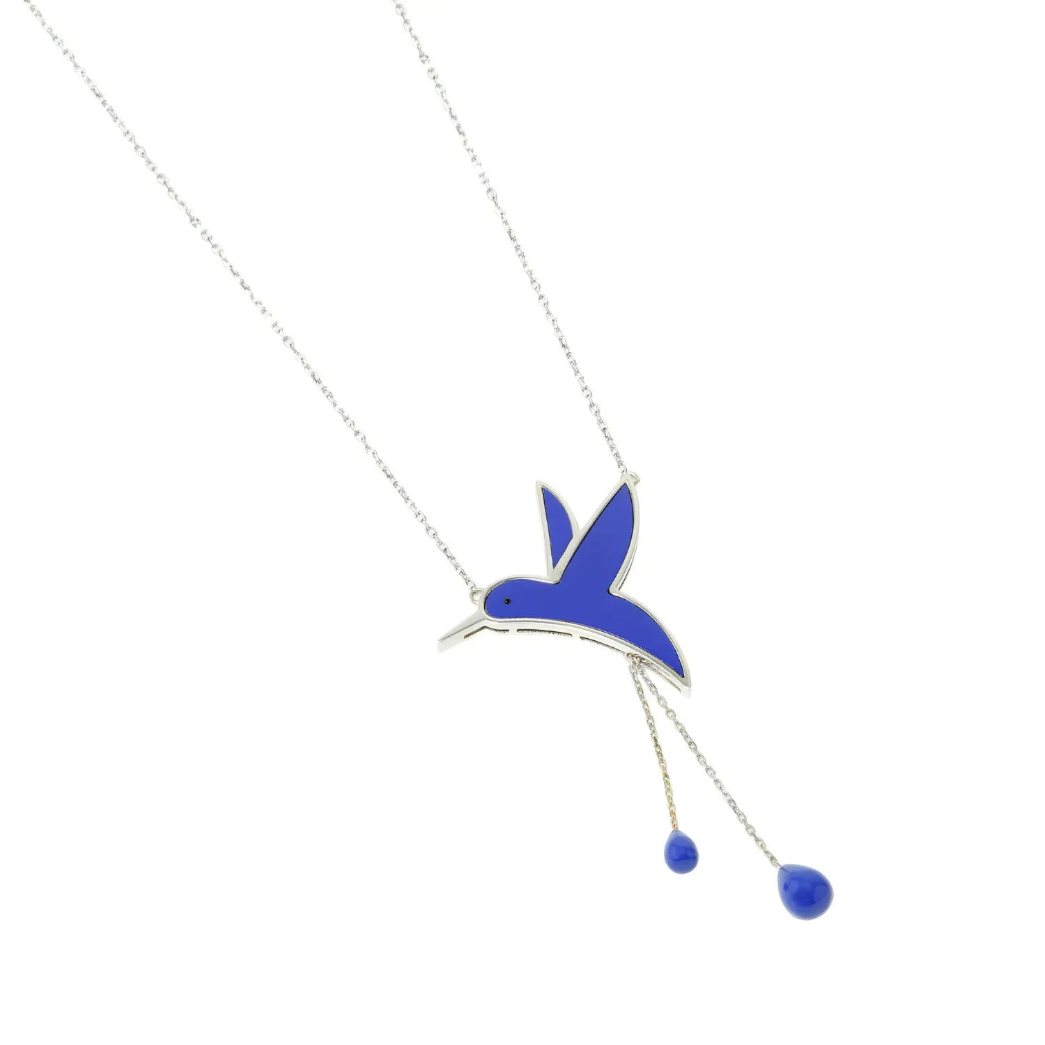 Hummingbird Necklace with Chains - Lapis Lazuli (Silver)