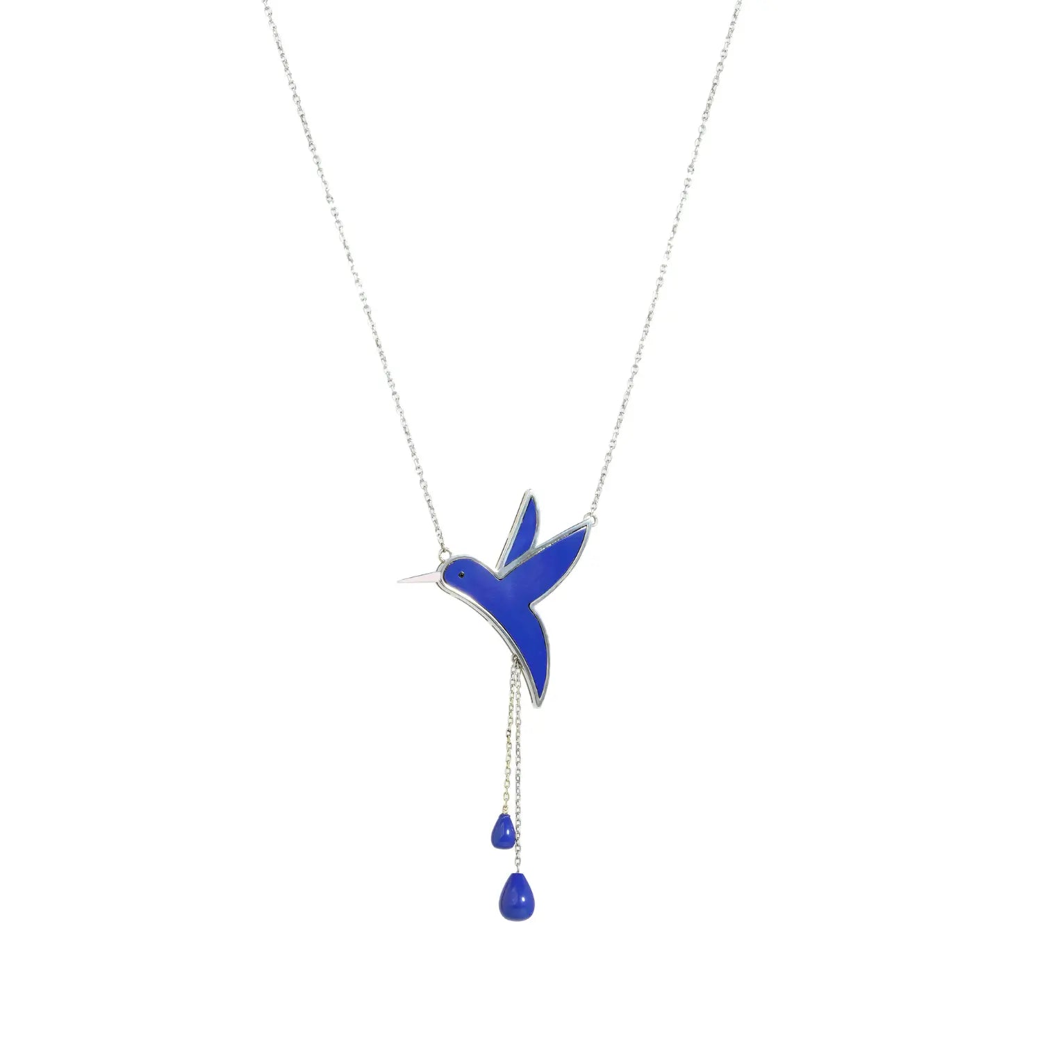 Hummingbird Necklace with Chains - Lapis Lazuli (Silver)