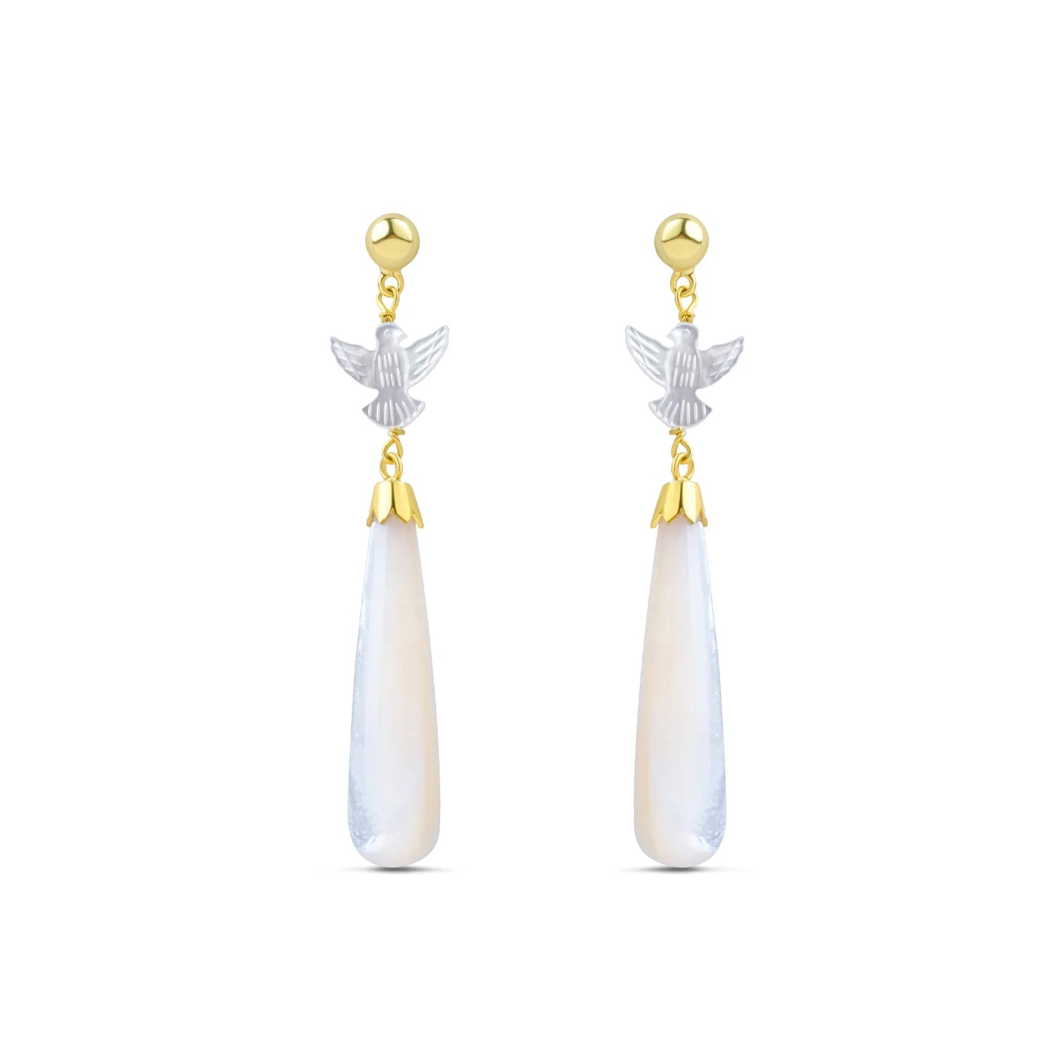 Elegance in Flight: White Shell Drop Earrings