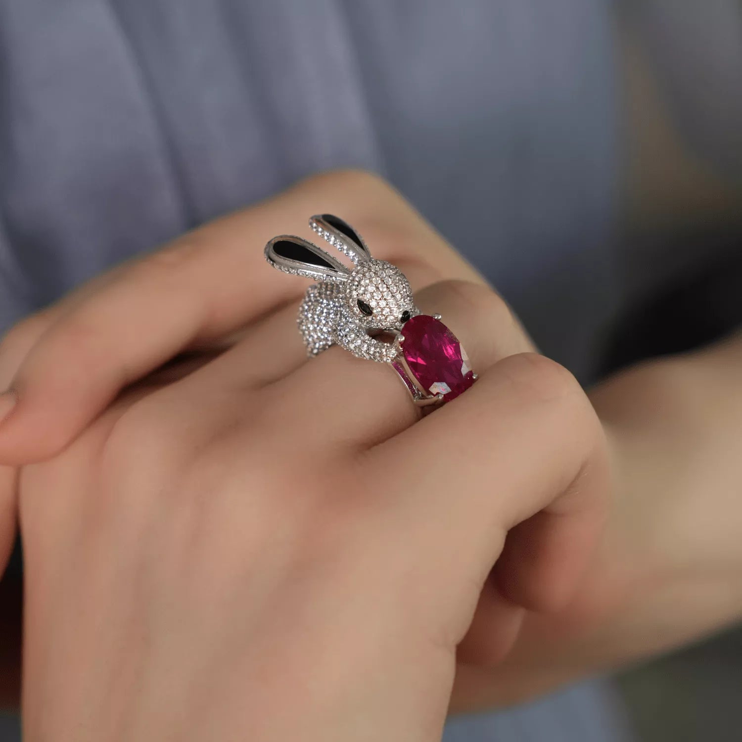 Crystal Bunny Treasure Ring