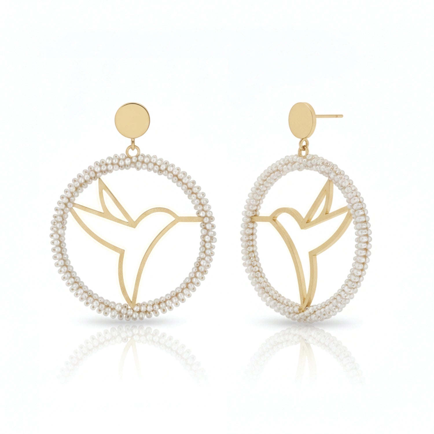 Hummingbird Medallion Earrings with Pearl