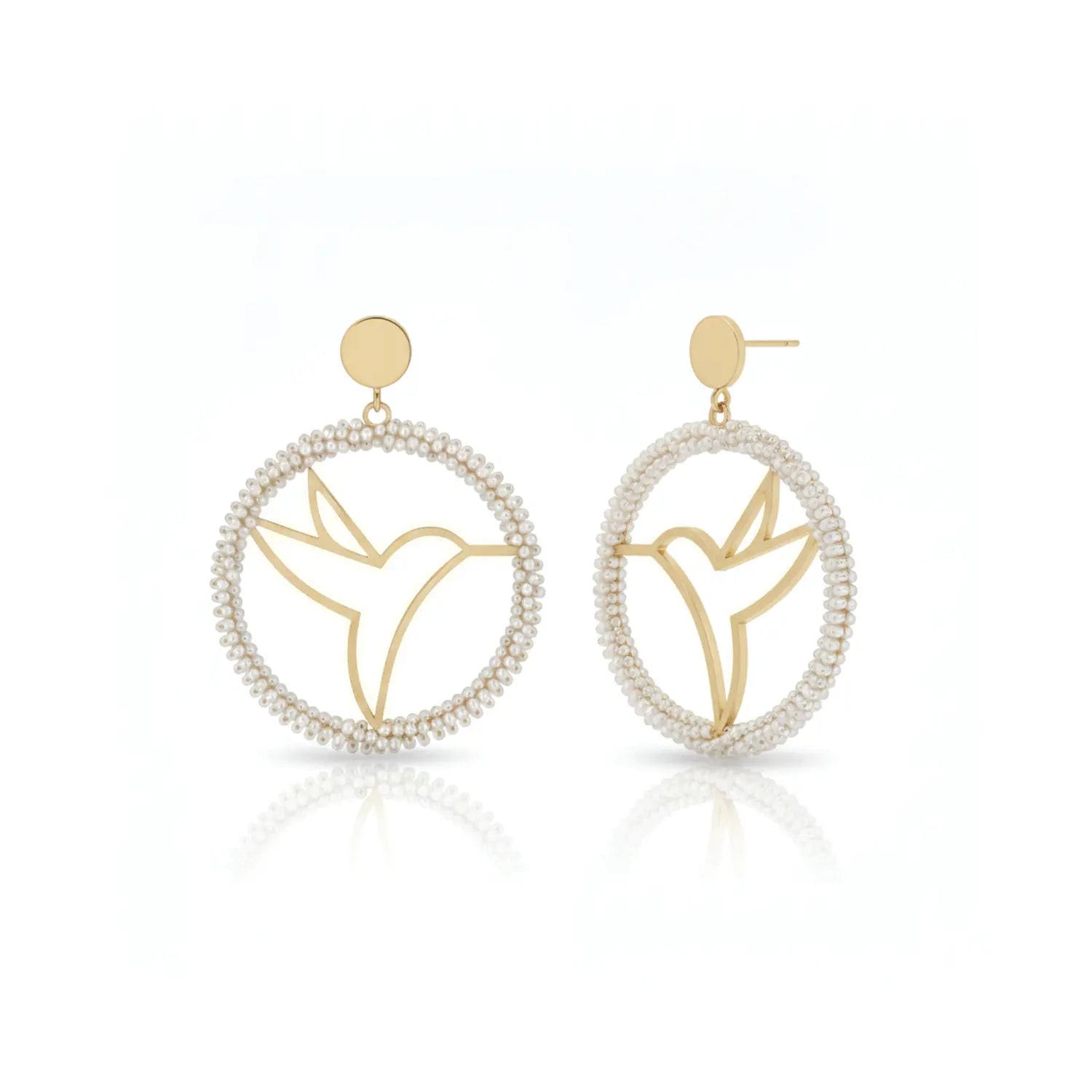 Hummingbird Medallion Earrings with Pearl