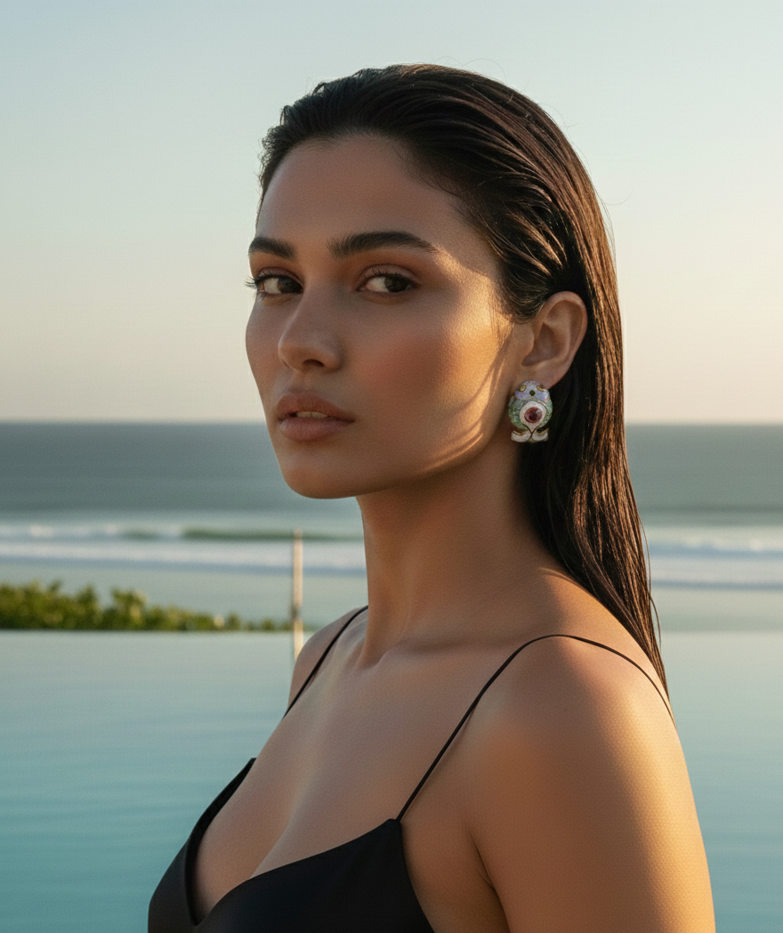 Aqua Charm Earrings - Ruby (Large)