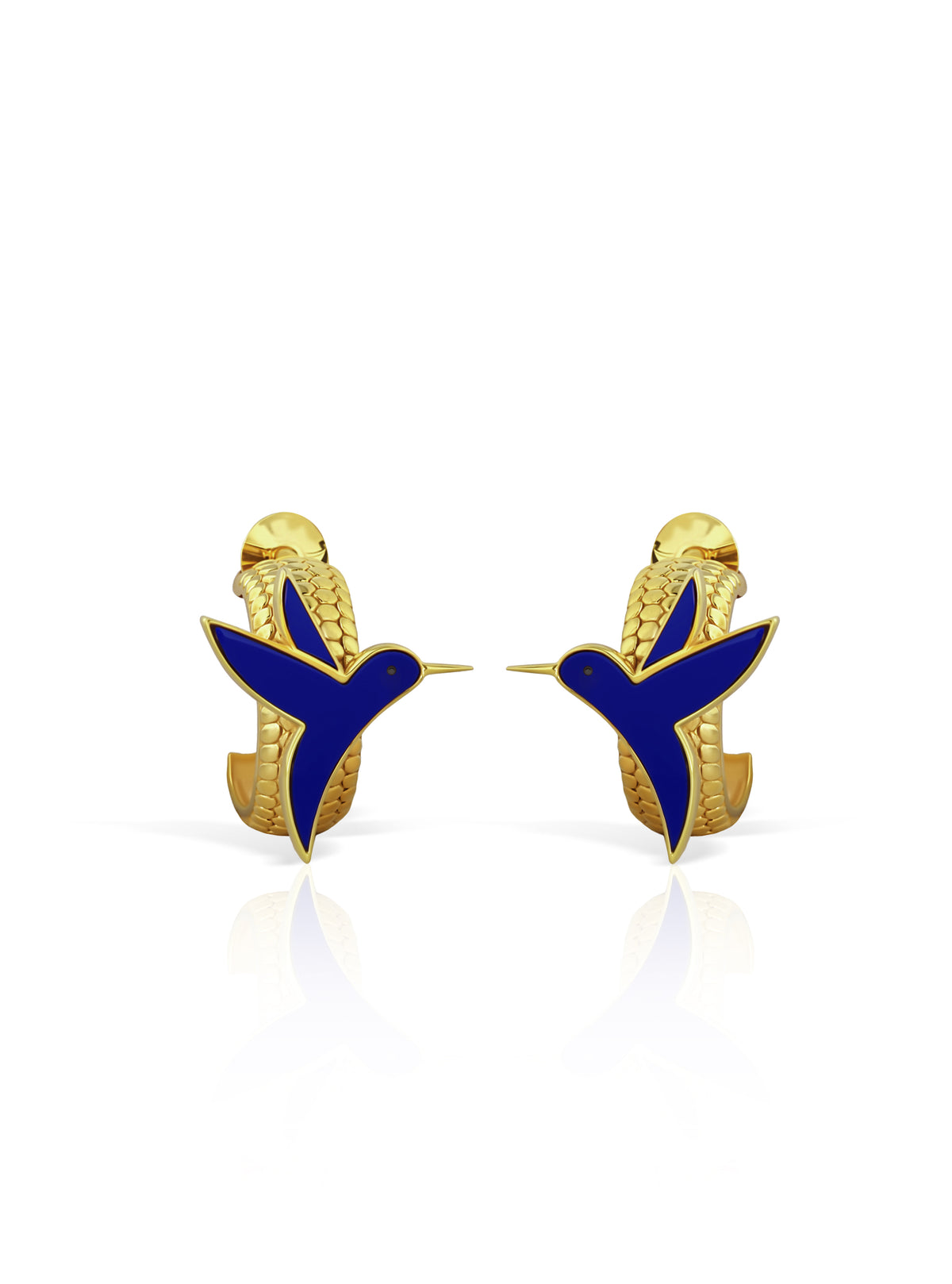 Hummingbird Hoop Earrings - Lapis Lazuli (Gold)