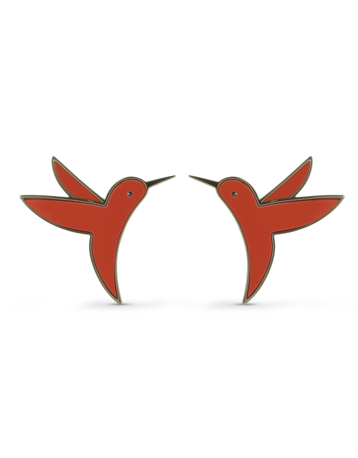 Humming Bird Earrings - Coral