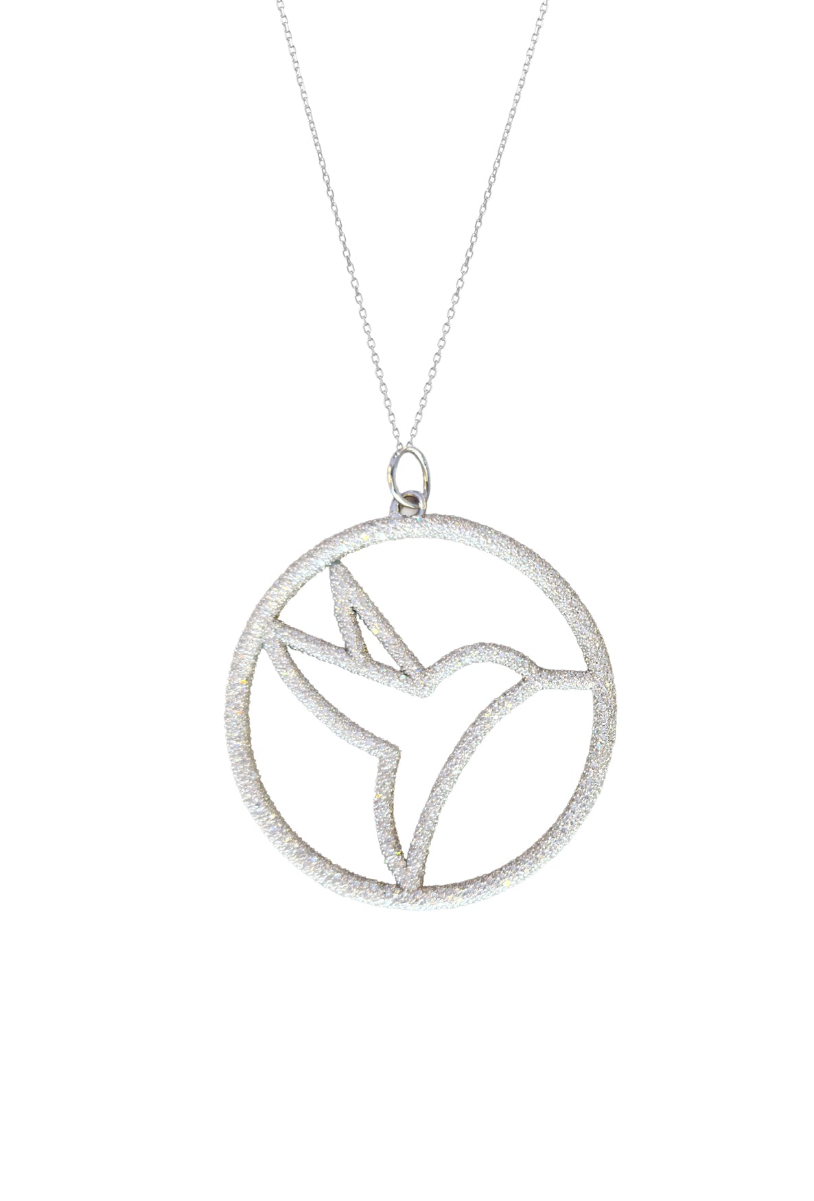Humming bird iced medallion pendant -Silver