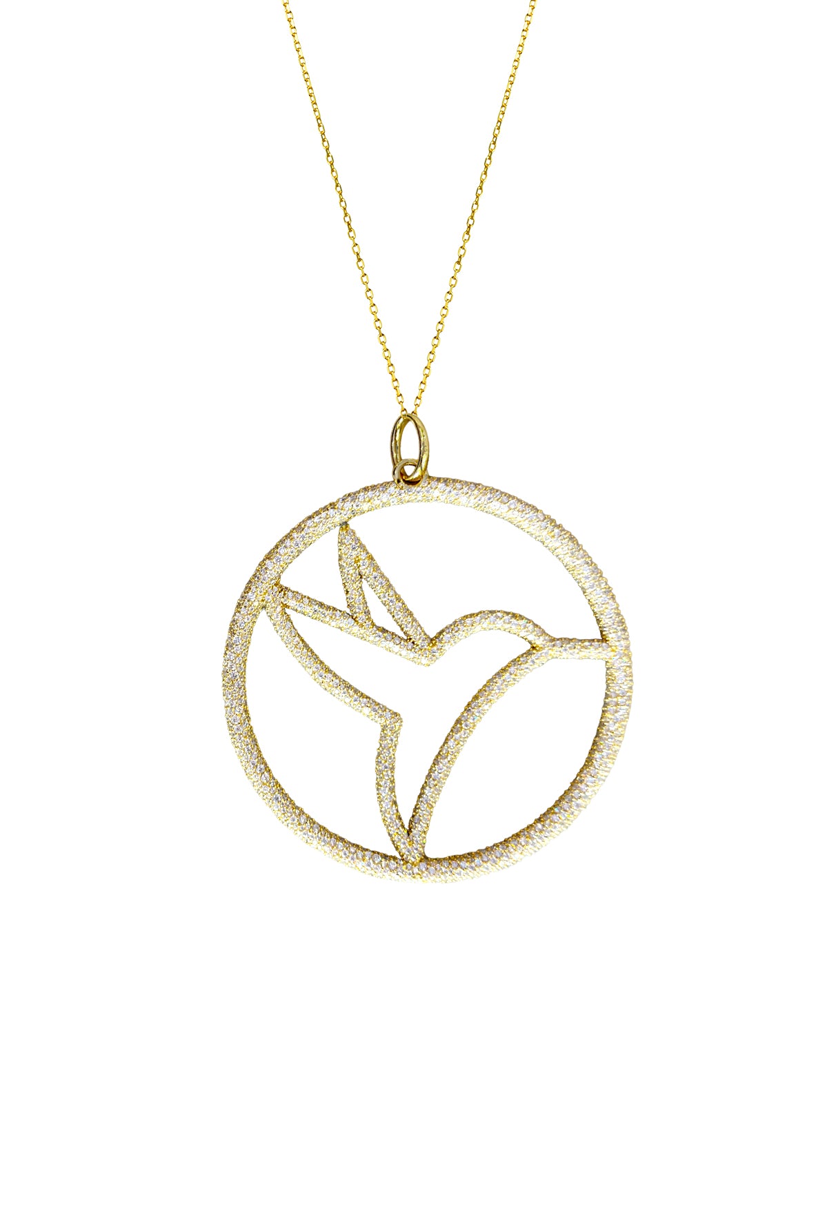 Humming bird iced medallion pendant - Gold