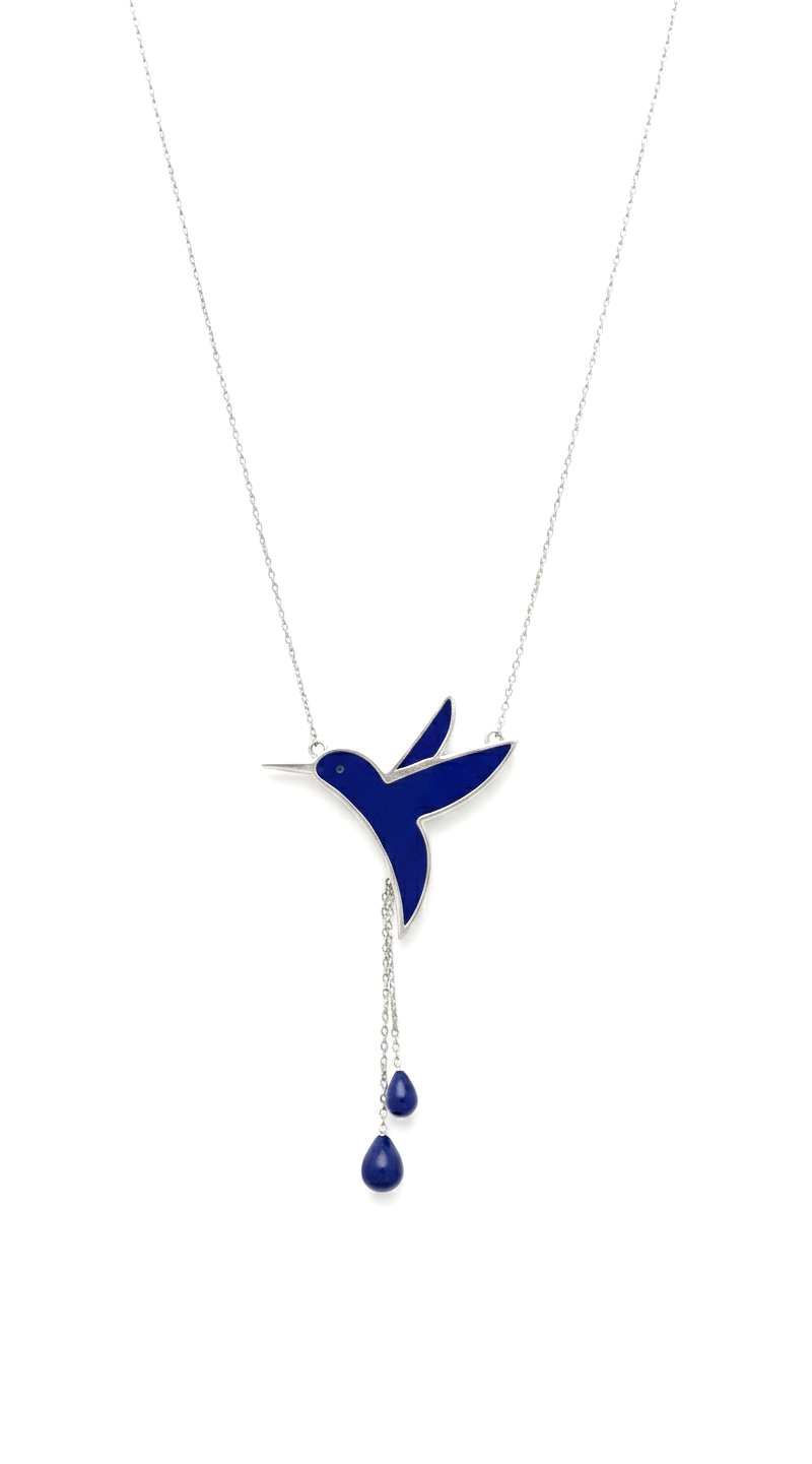 Hummingbird Necklace with Chains - Lapis Lazuli (Silver)